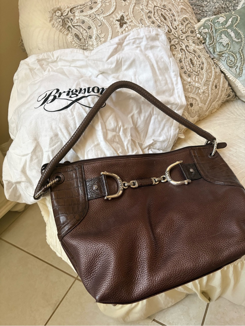 Brighton Brown Leather Shoulder Bag with Silver-Tone Bit Hardware